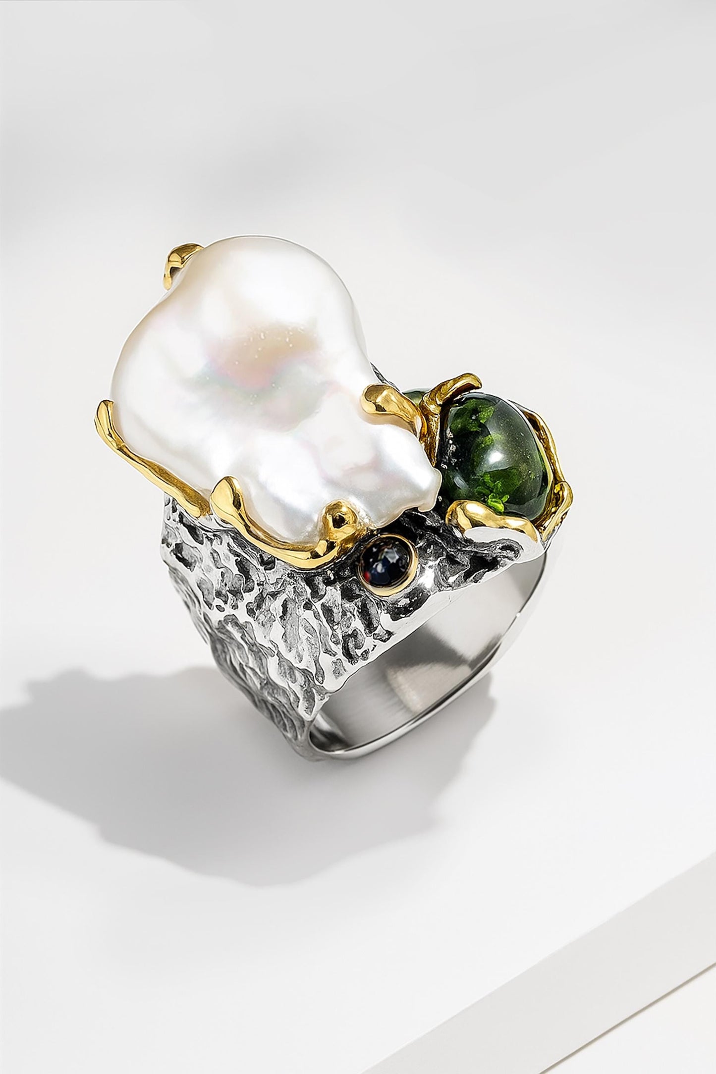 925 Sterling Silver Baroque Pearl Wide Band Ring