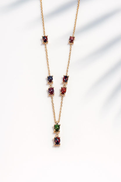 925 Sterling Silver Black Opal Y Necklace