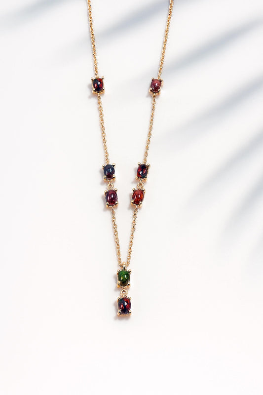 925 Sterling Silver Black Opal Y Necklace