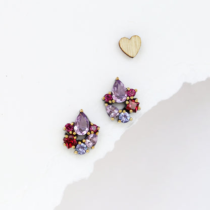 925 Sterling Silver Amethyst Topaz Garnet Stud Earrings