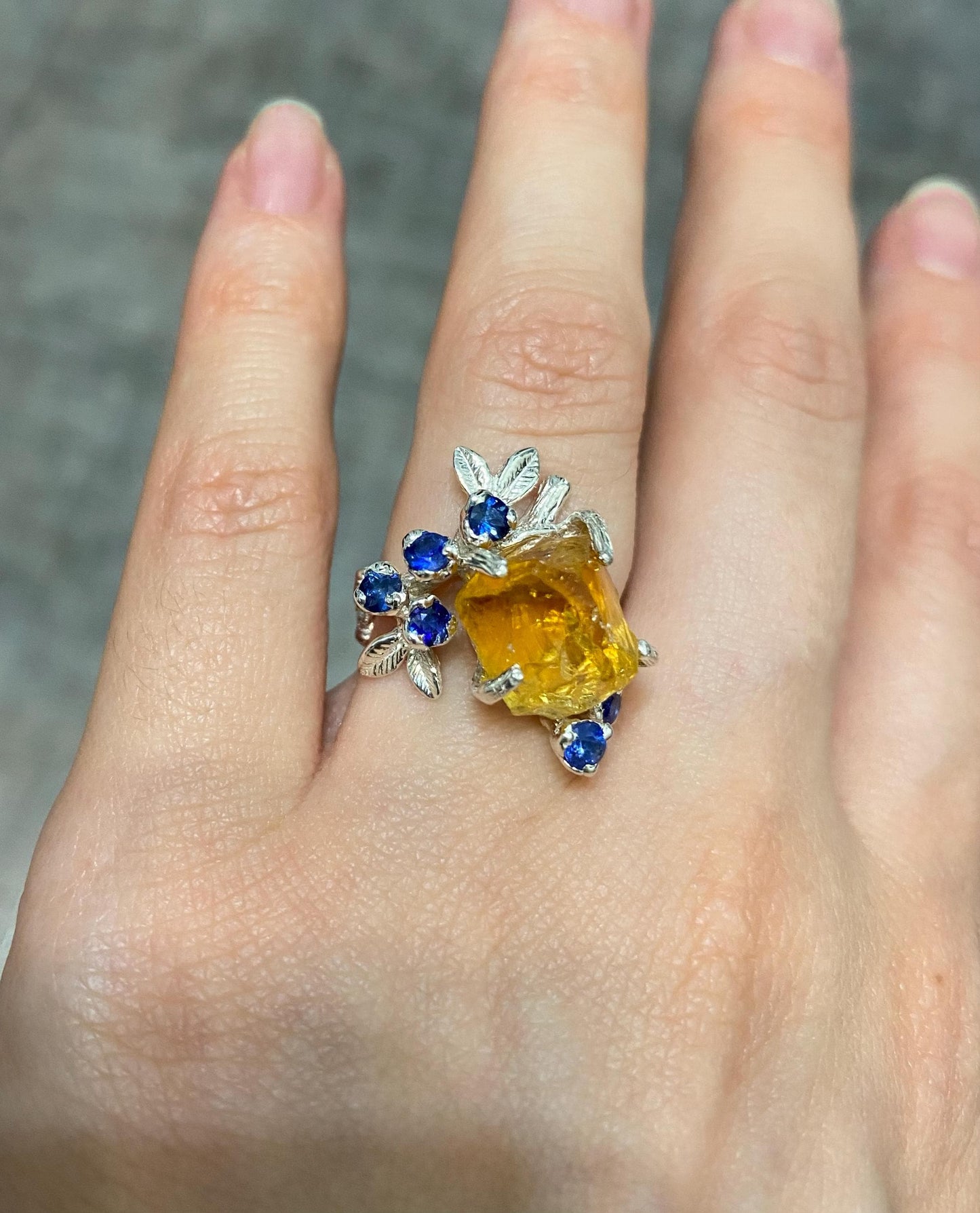 925 sterling silver yellow citrine rough branch ring