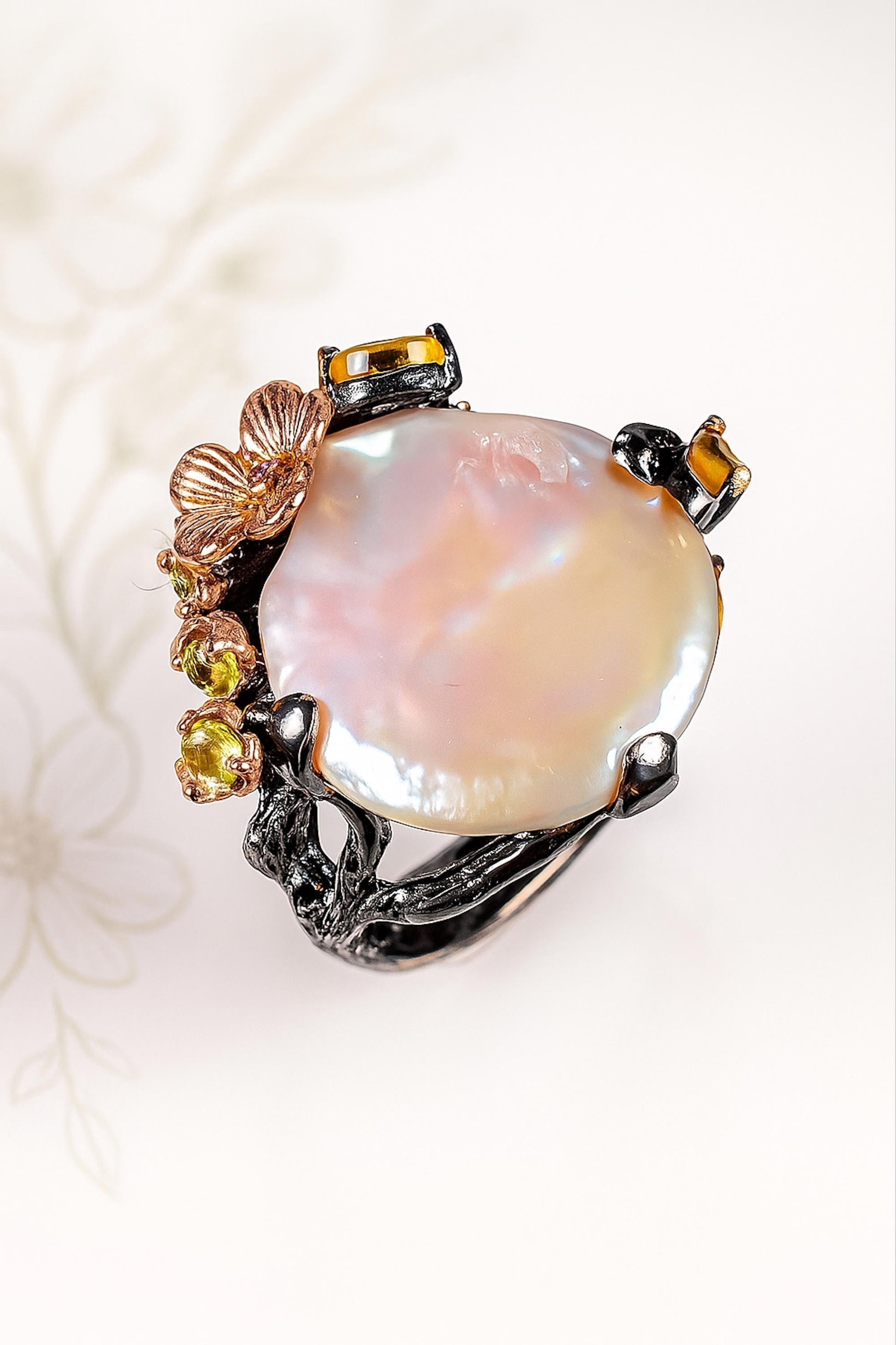 925 Sterling Silver Baroque Pearl Ring, side view