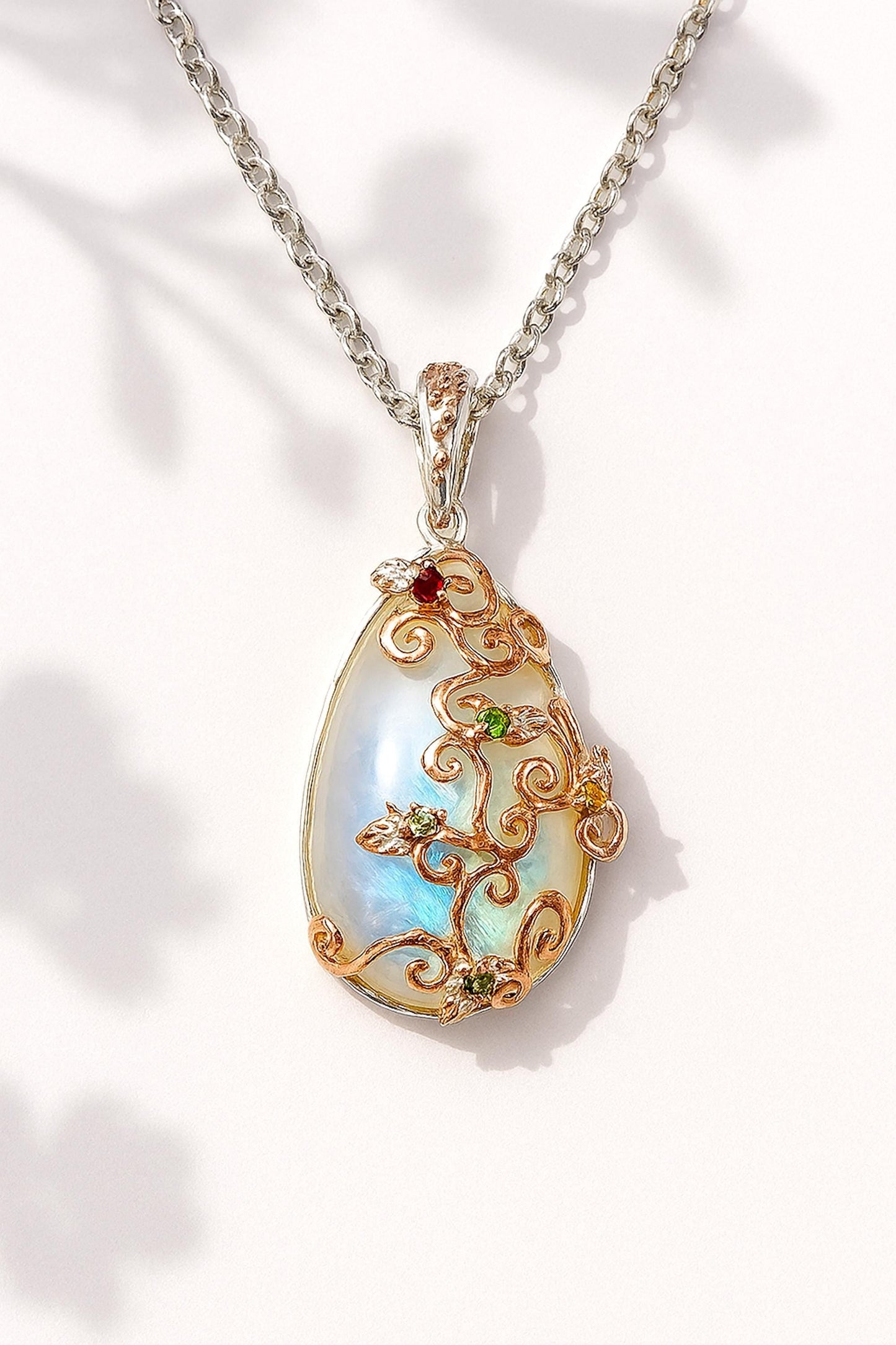 925 Sterling Silver Moonstone Floral Necklace