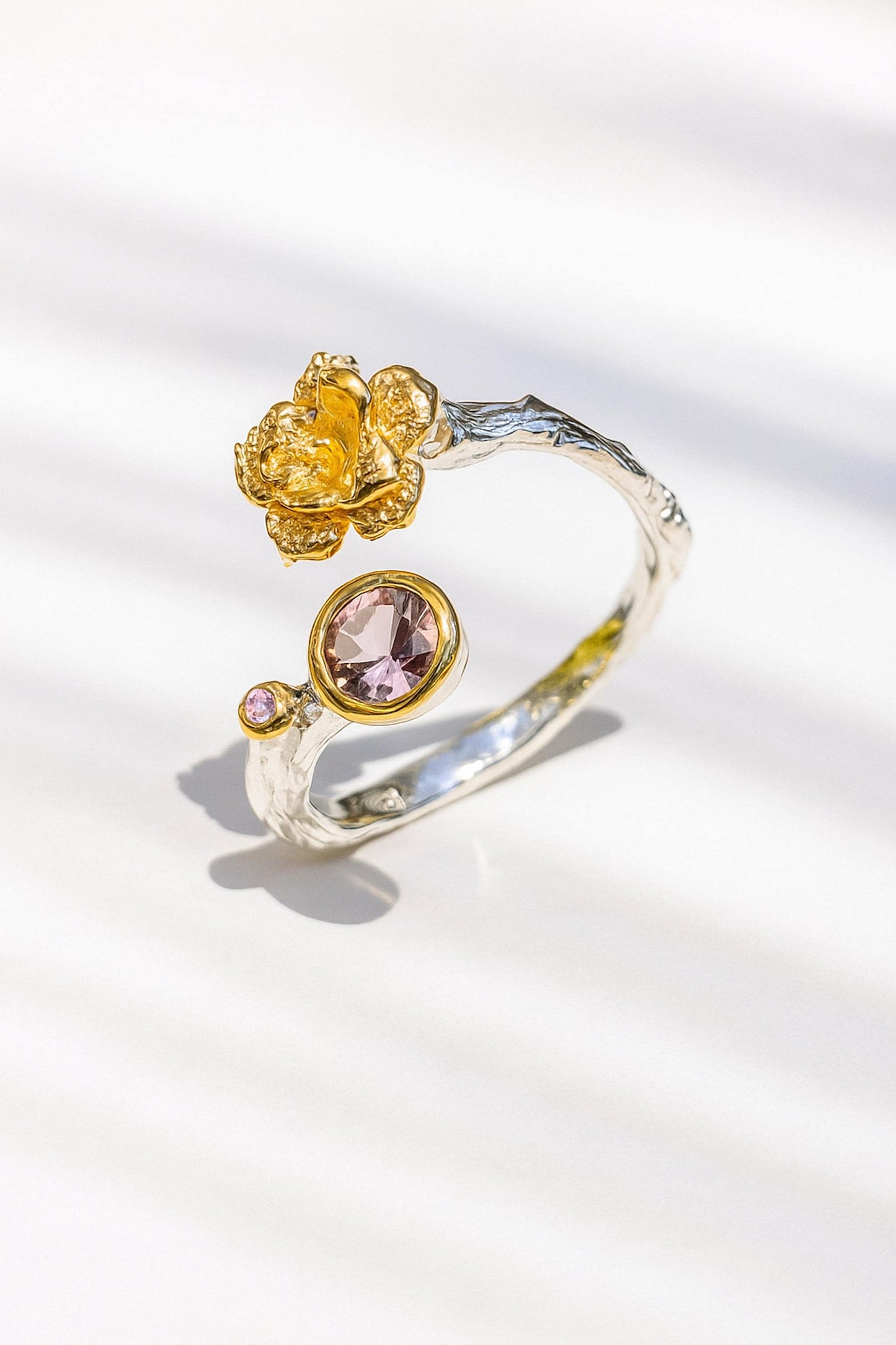 925 Sterling Silver Pink Tourmaline Flower Ring