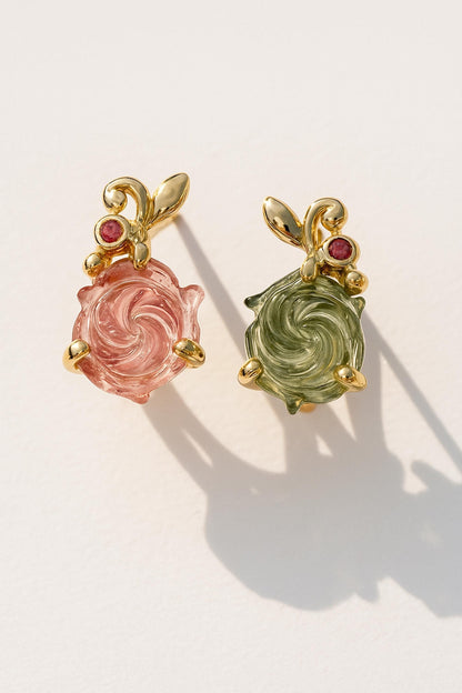 925 sterling silver pink green tourmaline earrings