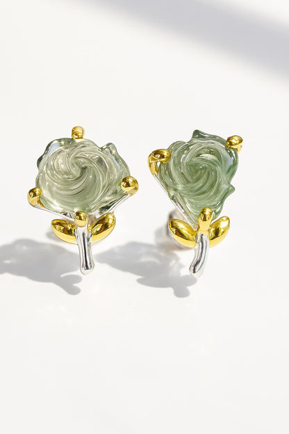 925 Sterling Silver Tourmaline Rose Stud Earrings