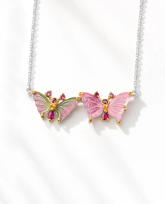 925 Sterling Silver Tourmaline Butterfly Necklace