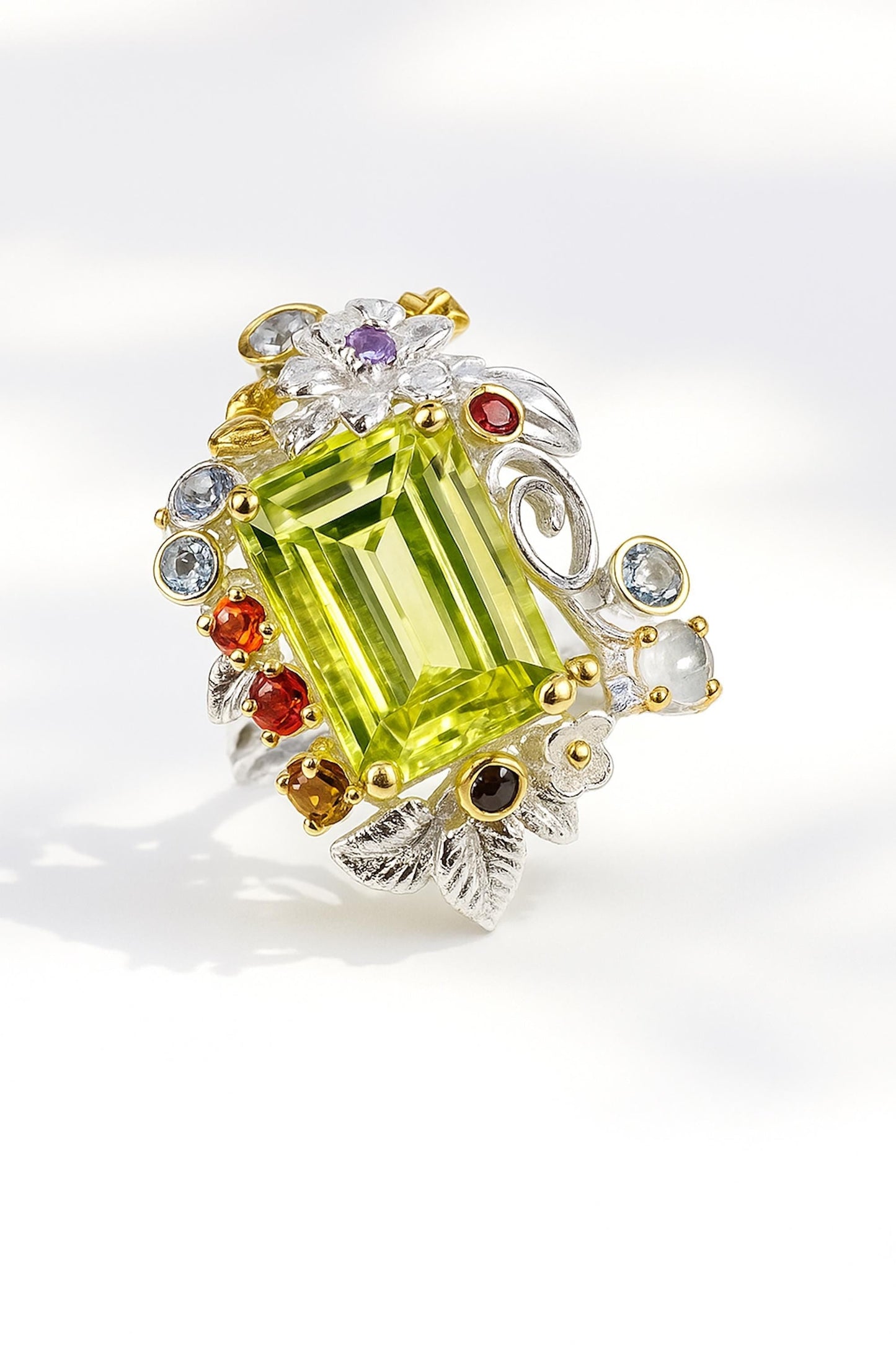 925 Sterling Silver Lemon Quartz Leaf Ring