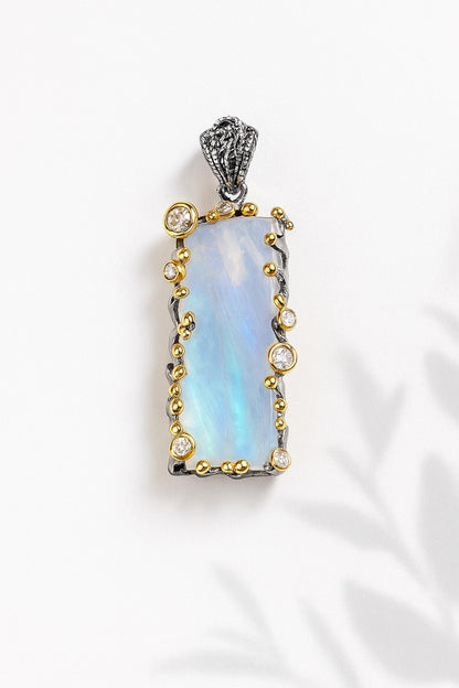 925 Sterling Silver Moonstone Rectangle Pendant