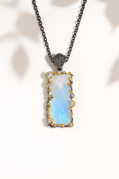 925 Sterling Silver Moonstone Rectangle Pendant