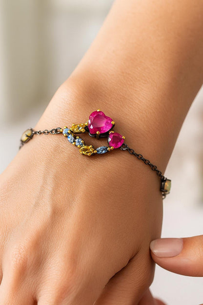 925 Sterling Silver Ruby Gemstone Heart Bracelet