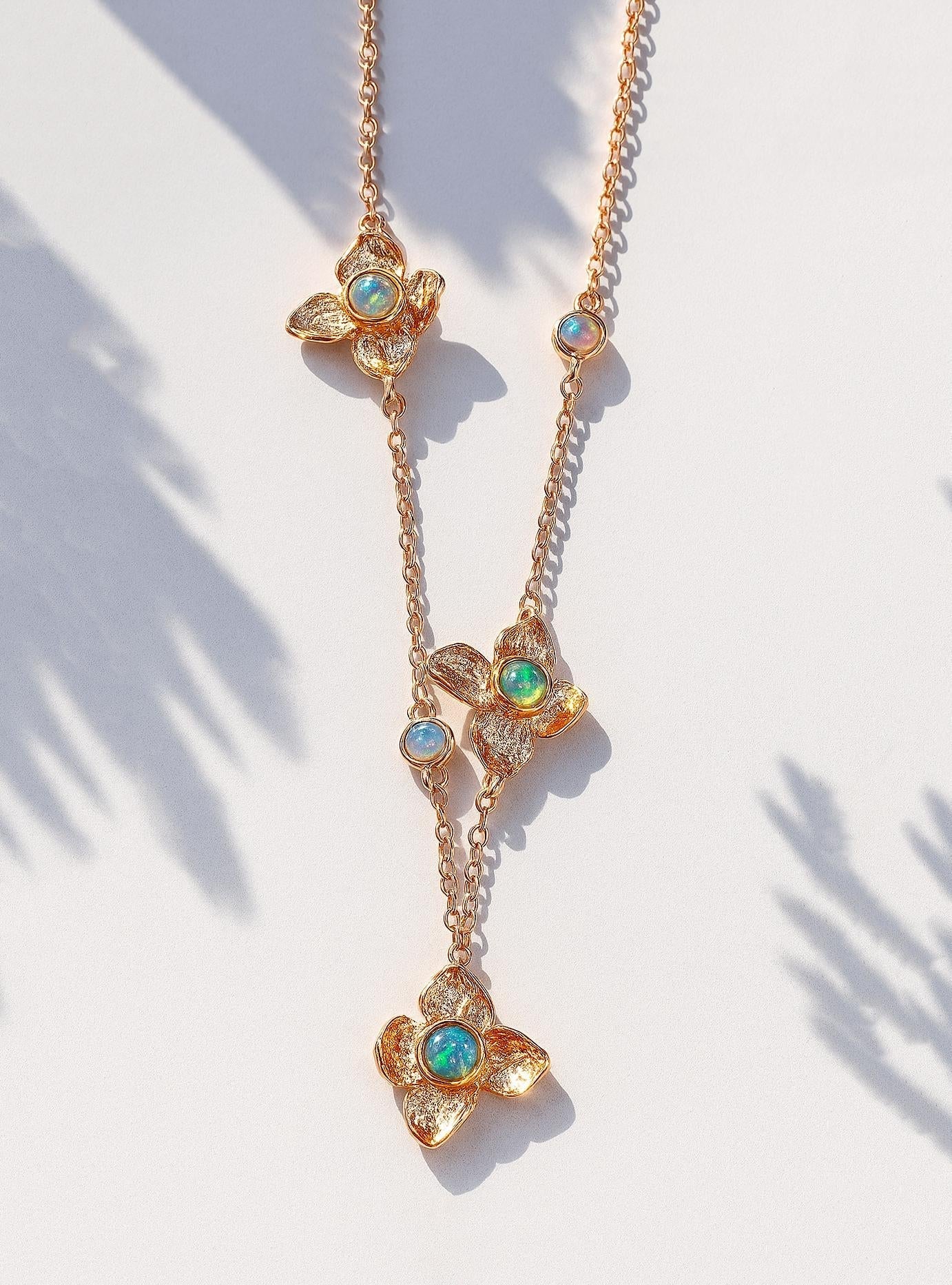 925 sterling silver rainbow opal flower necklace