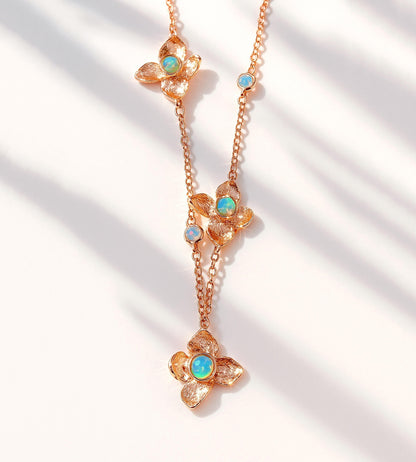 925 sterling silver rainbow opal flower necklace