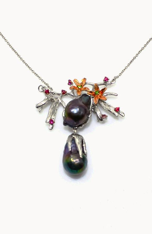 925 Sterling Silver Black Baroque Pearl Necklace