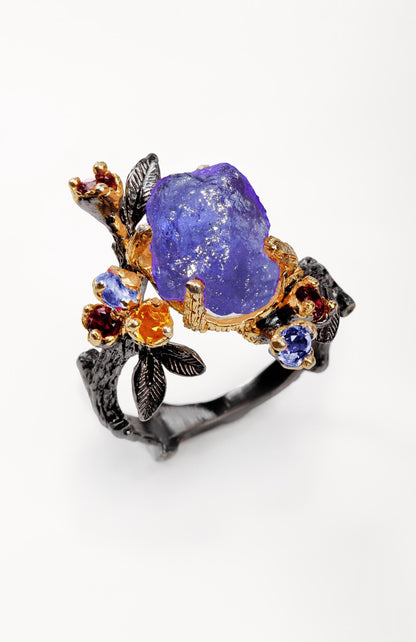 925 Sterling Silver Raw Tanzanite Ring
