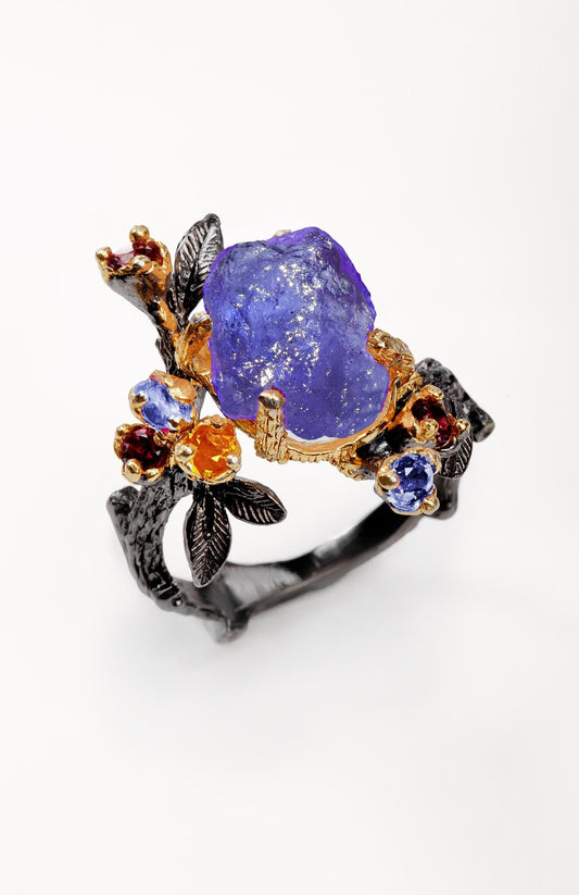 925 Sterling Silver Raw Tanzanite Ring