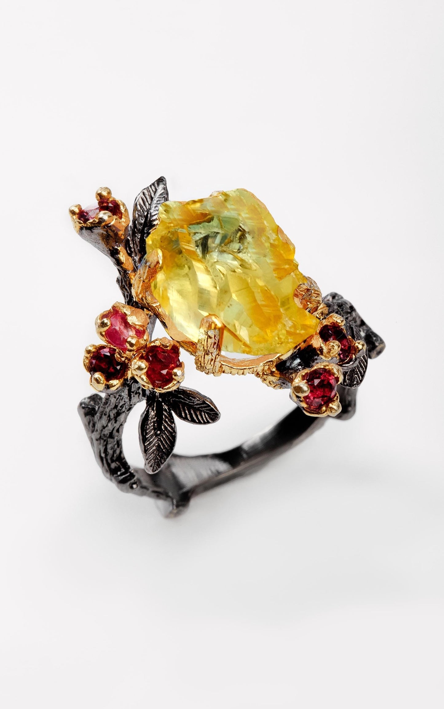 925 Sterling Silver Raw Yellow Citrine Ring