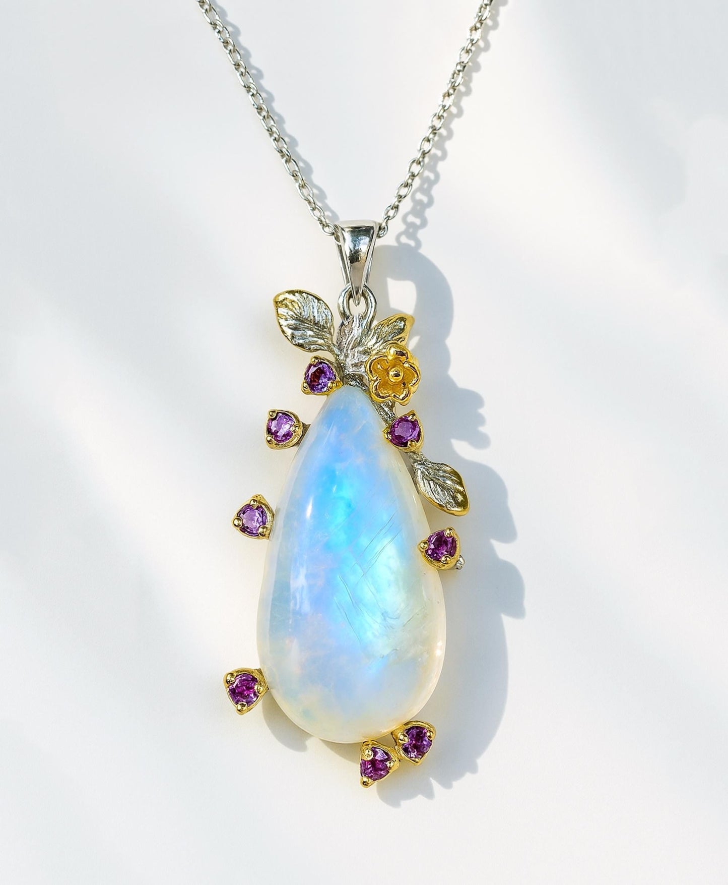 925 sterling silver blue moonstone teardrop necklace