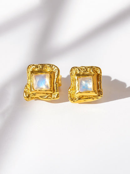 925 Sterling Silver Rainbow Moonstone Stud Earrings