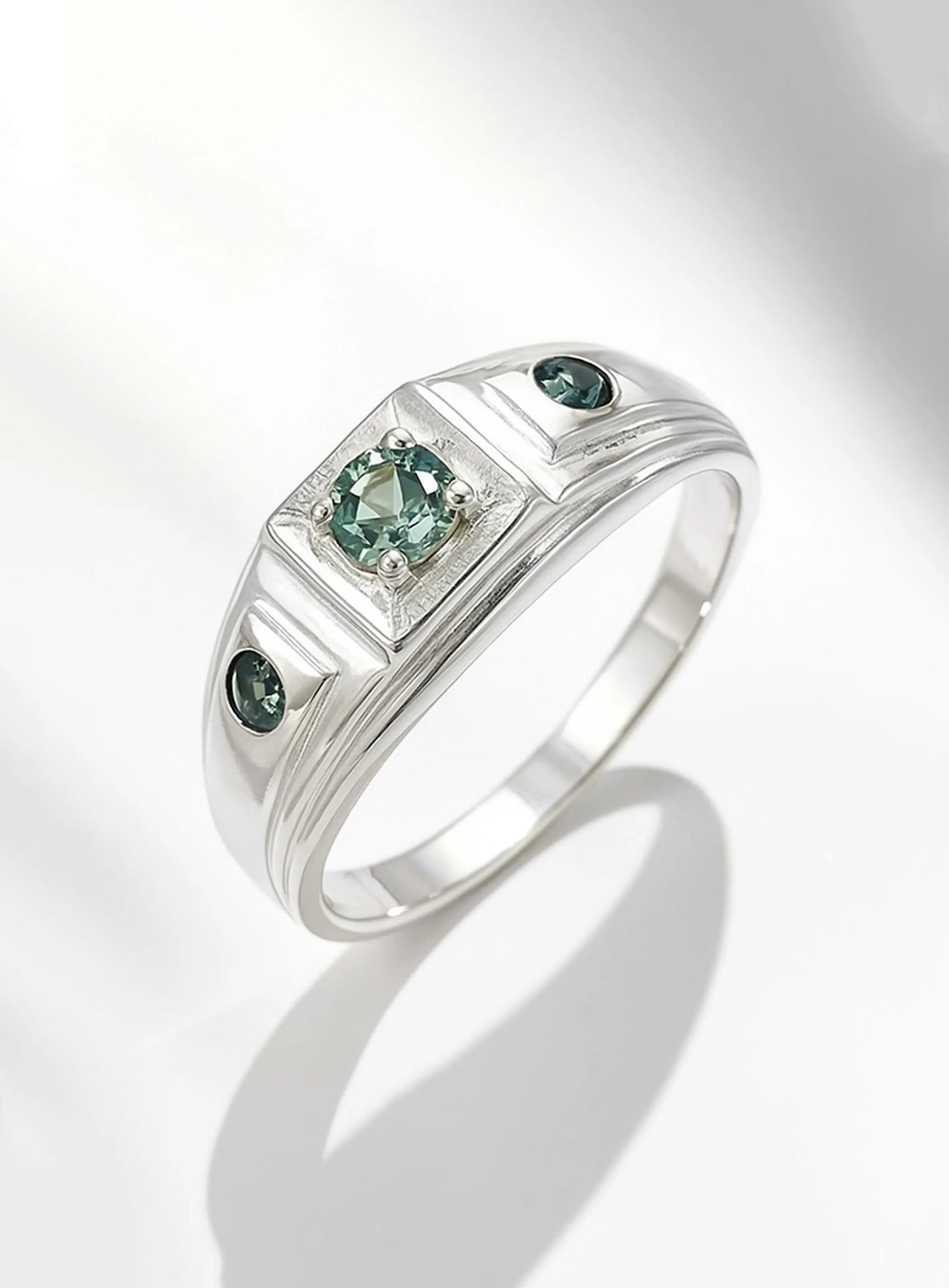 925 Sterling Silver Green Tourmaline Ring for men