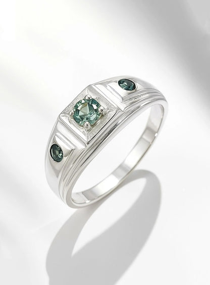 925 Sterling Silver Green Tourmaline Ring for men