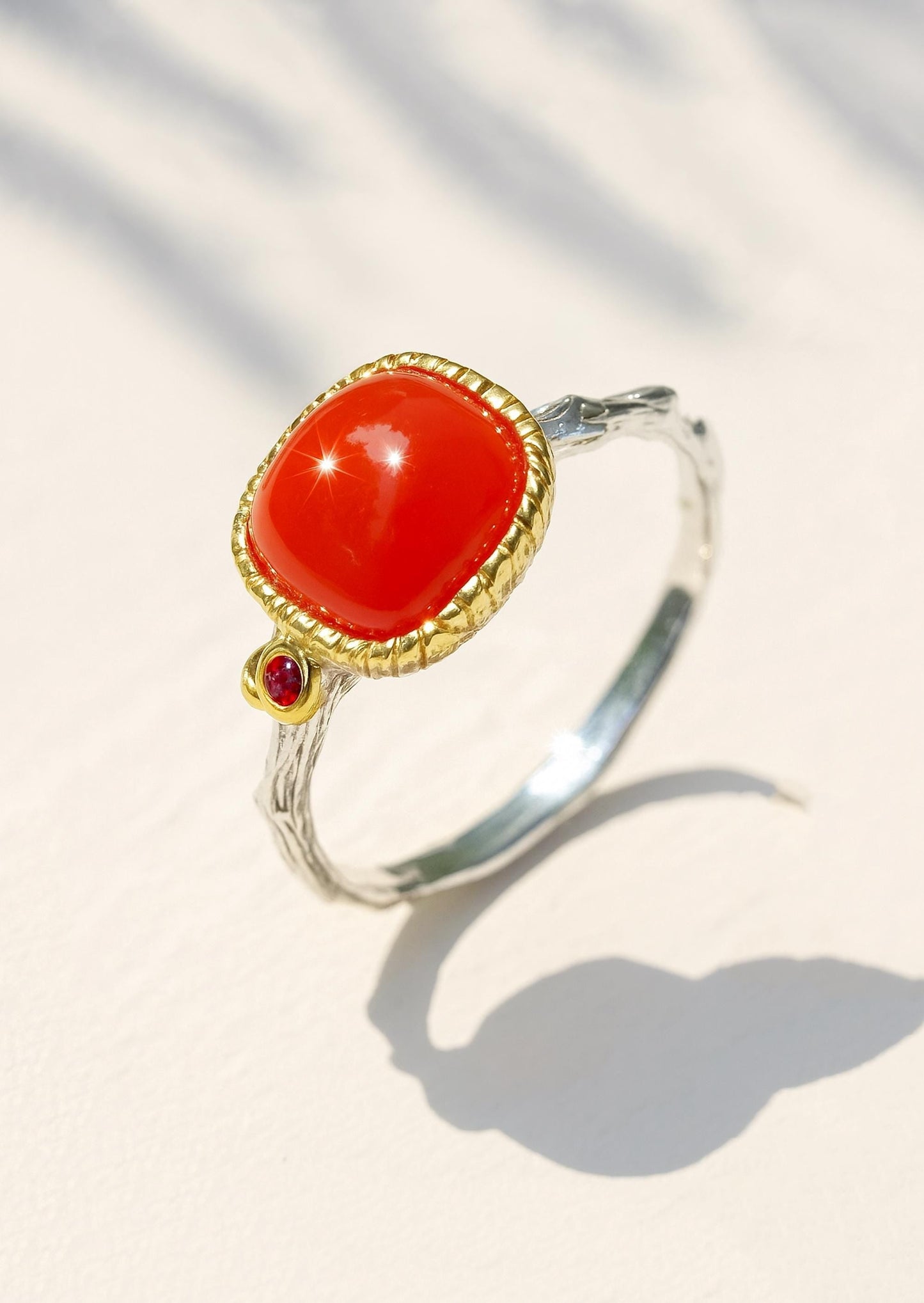 925 Sterling Silver Carnelian Twig Ring