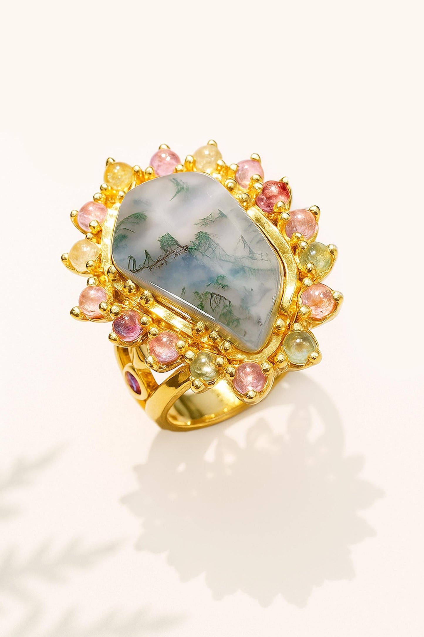 925 Sterling Silver Moss Agate Statement Ring