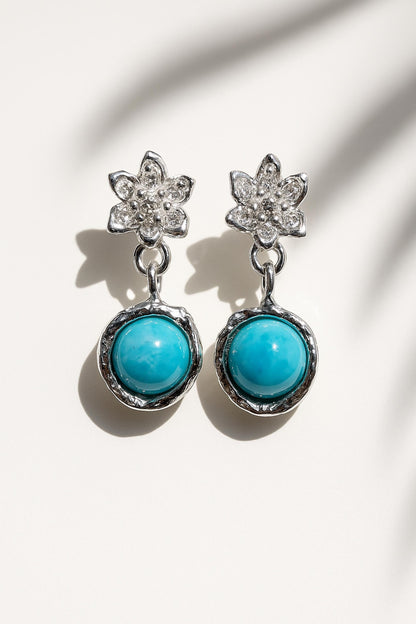 925 Sterling Silver Turquoise Birth Flower Earrings