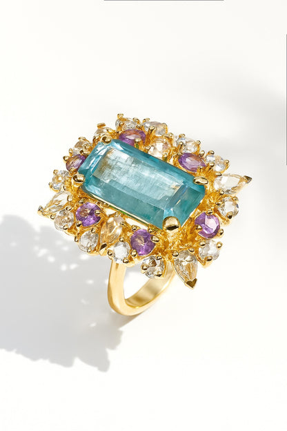 925 Sterling Silver Blue Kyanite Emerald Cut Ring