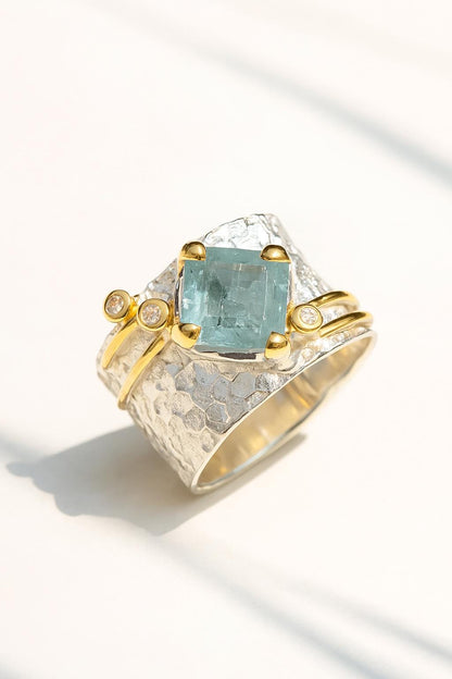 925 sterling silver blue kyanite wide band ring