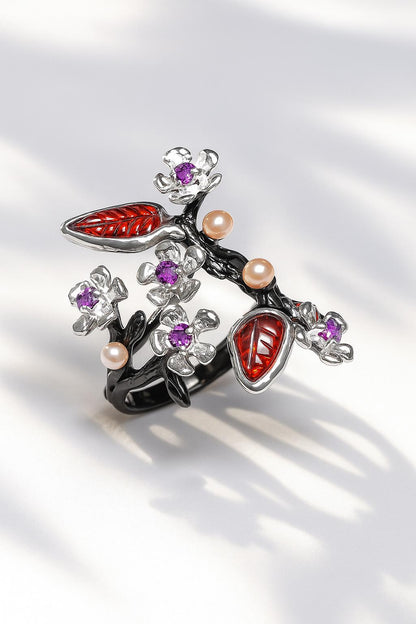 925 Sterling Silver Pink Tourmaline Sakura Ring