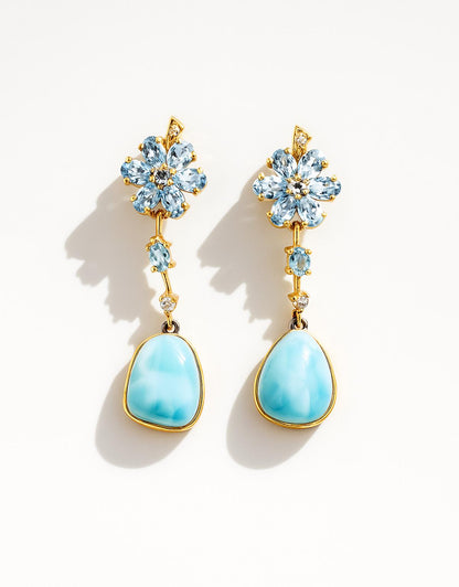 925 Sterling Silver Larimar Blue Flower Earrings