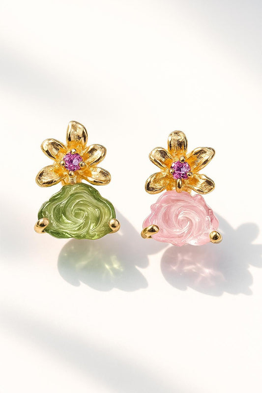 925 Sterling Silver Tourmaline Rose Stud Earrings