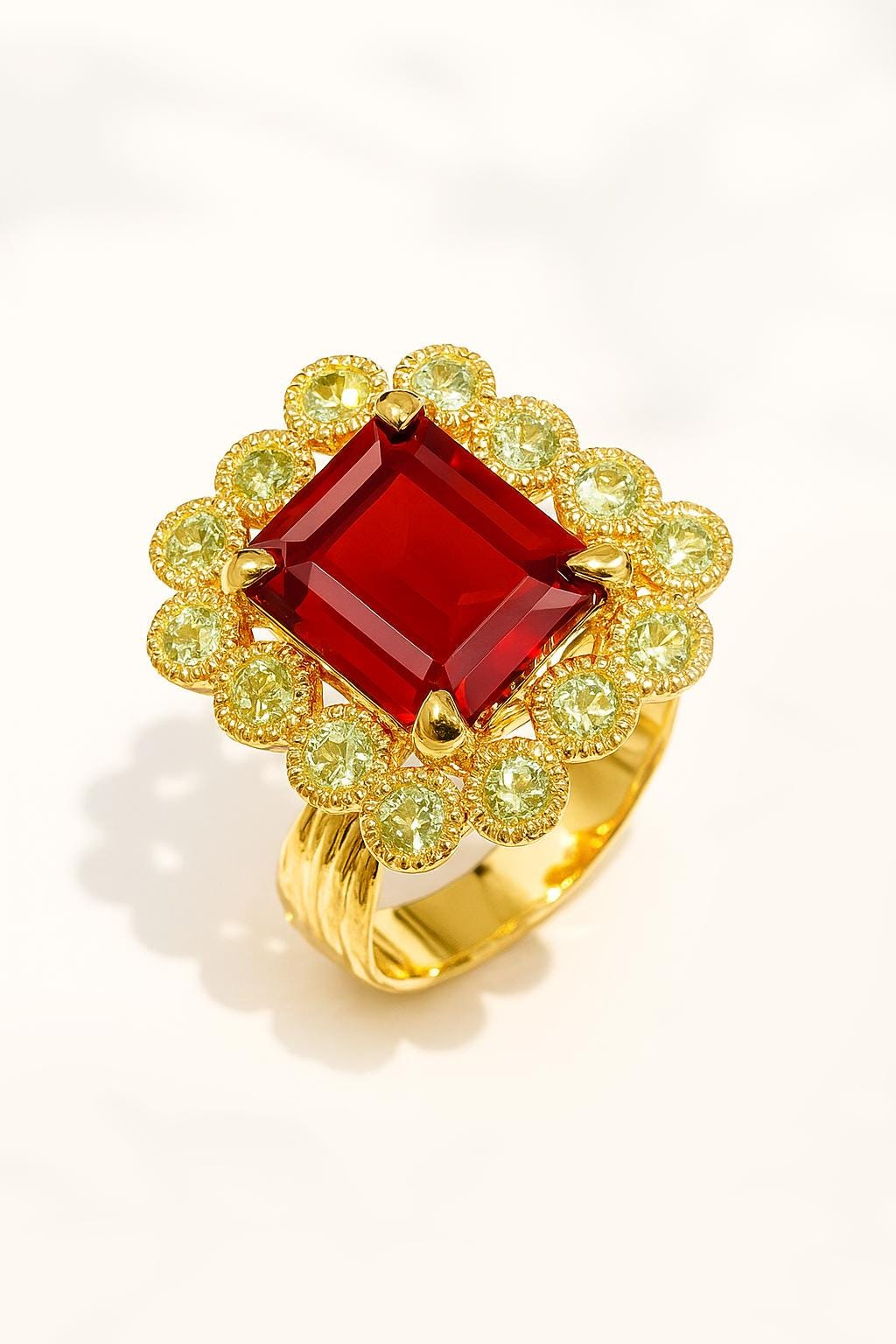 925 Sterling Silver Red Garnet Halo Ring