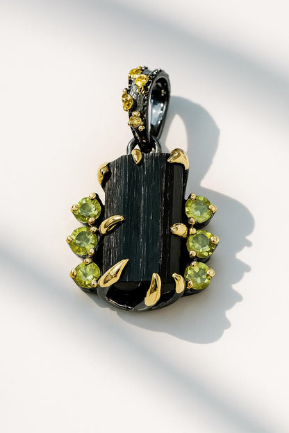 925 Sterling Silver Raw Black Tourmaline Chunky Necklace