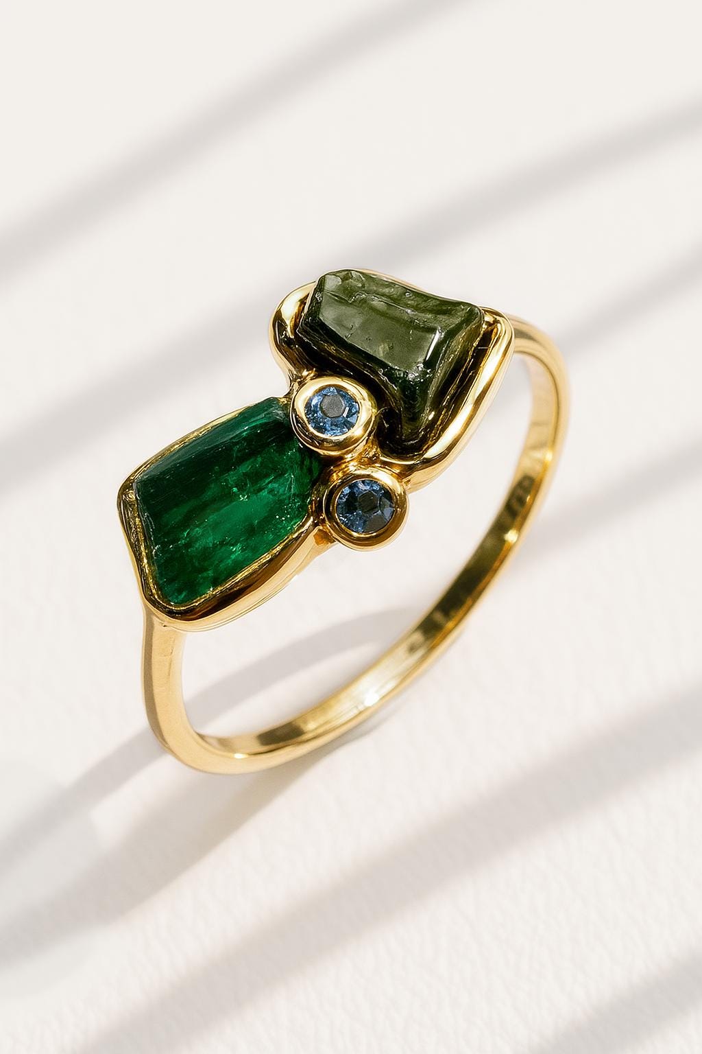 925 Sterling Silver Raw Tourmaline Toi et Moi Ring