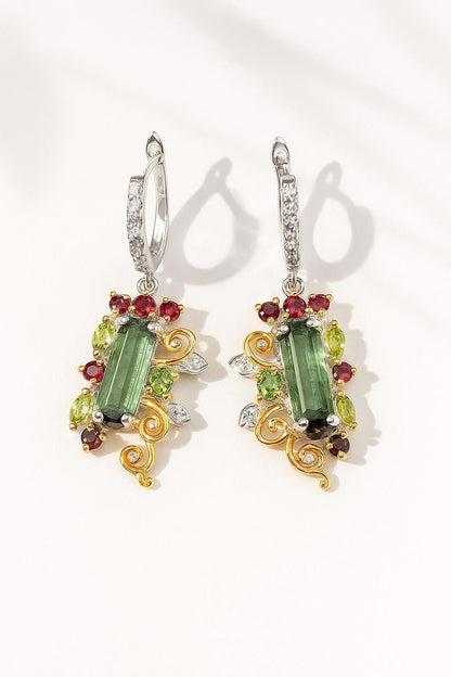 925 Sterling Silver Raw Tourmaline Dangle Earrings