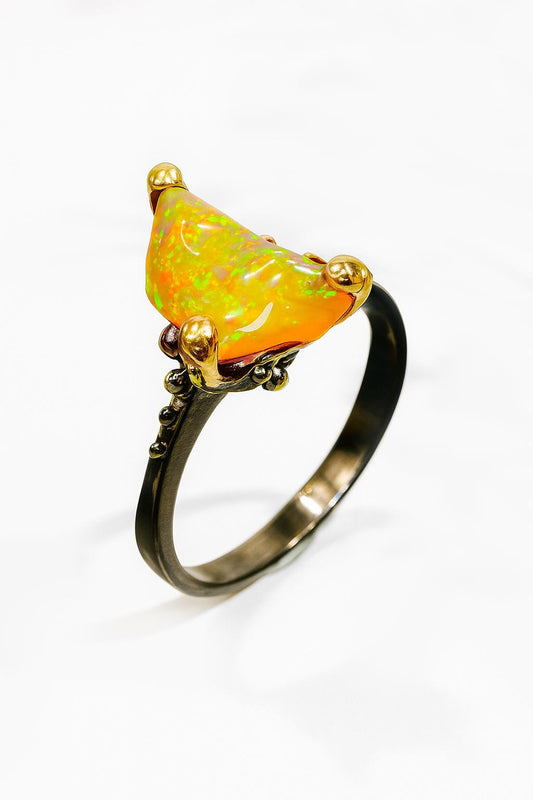 925 Sterling Silver Raw Fire Opal Ring