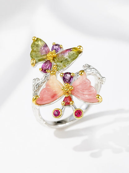 925 Sterling Silver Butterfly Tourmaline Ring