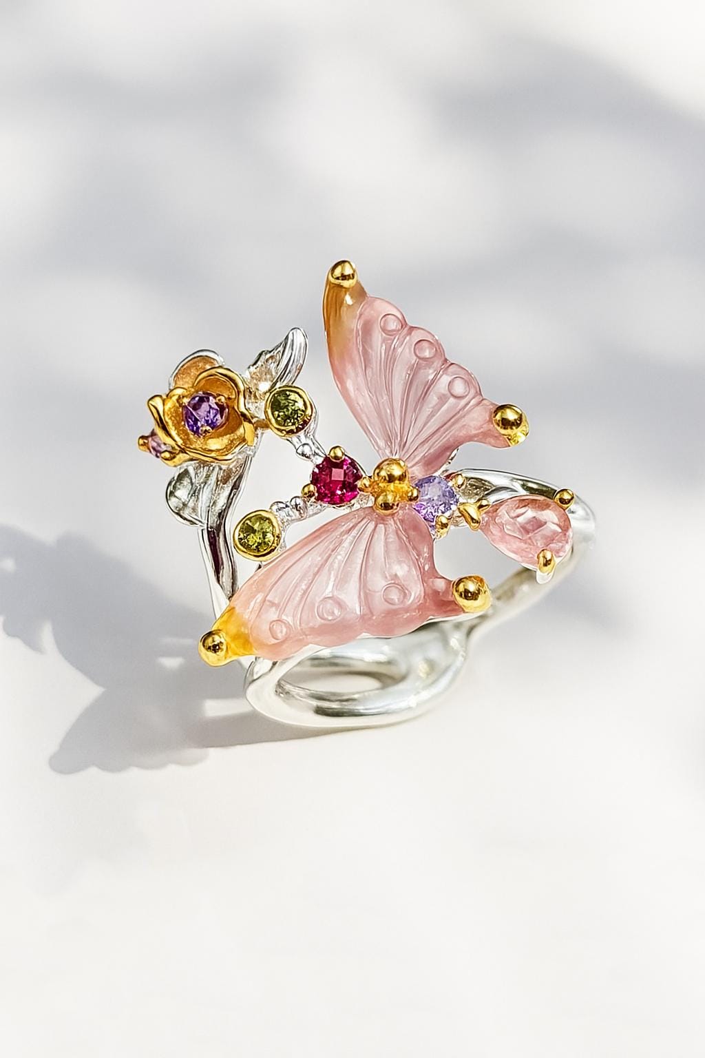 925 Sterling Silver Tourmaline Butterfly Ring