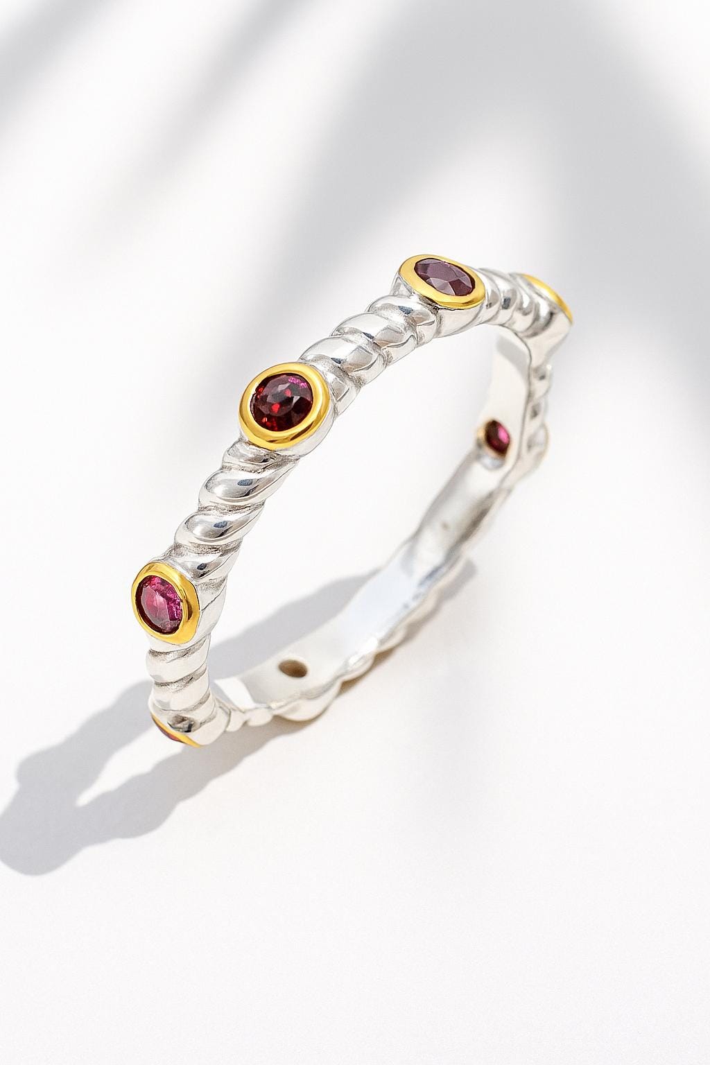 925 Sterling Silver Garnet Rope Eternity Band Ring