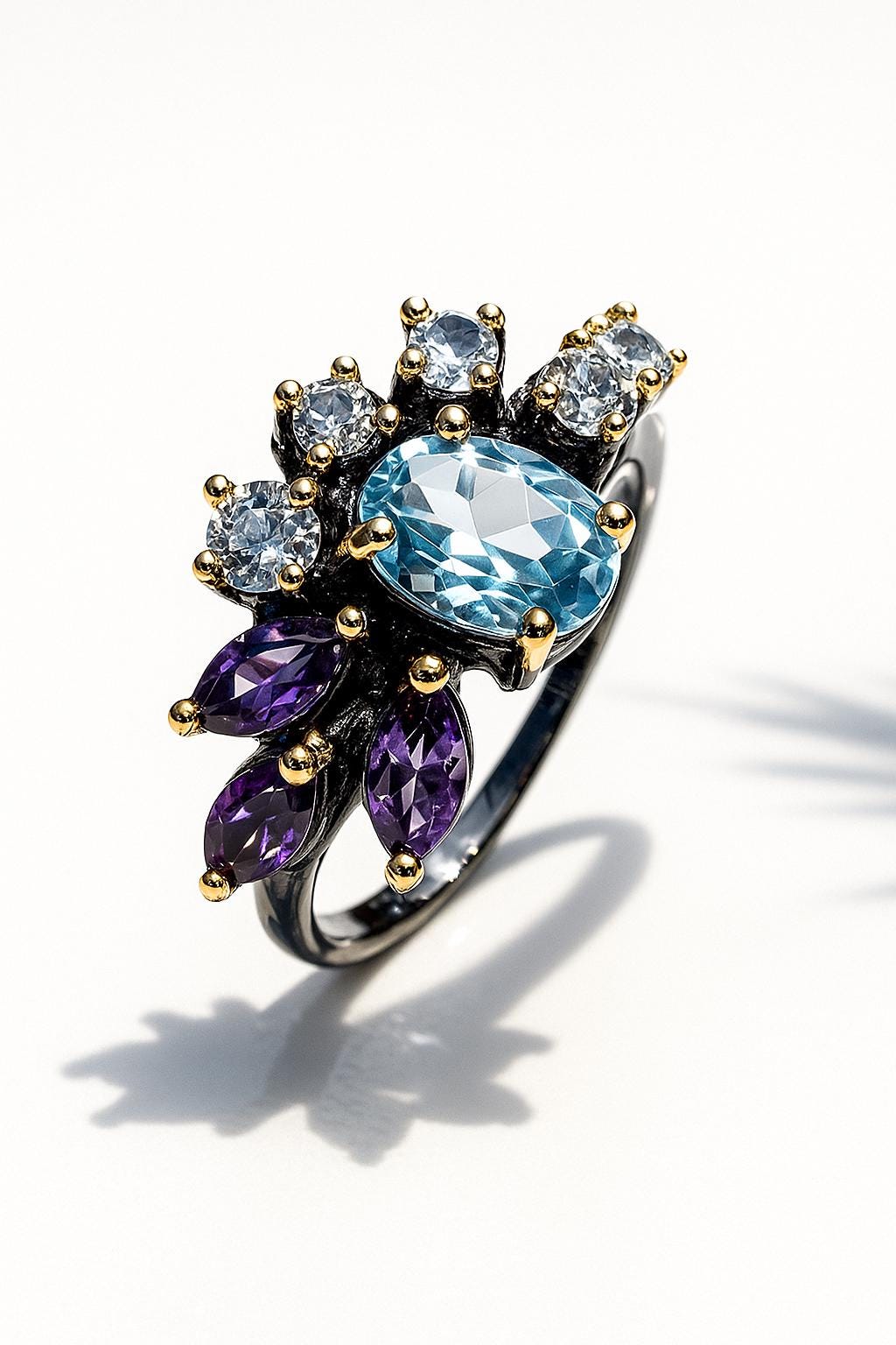 925 Sterling Silver Blue Topaz Cluster Ring