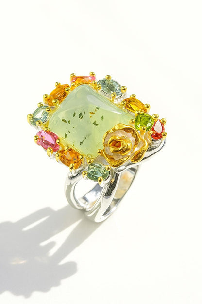 925 sterling silver green prehnite forest ring