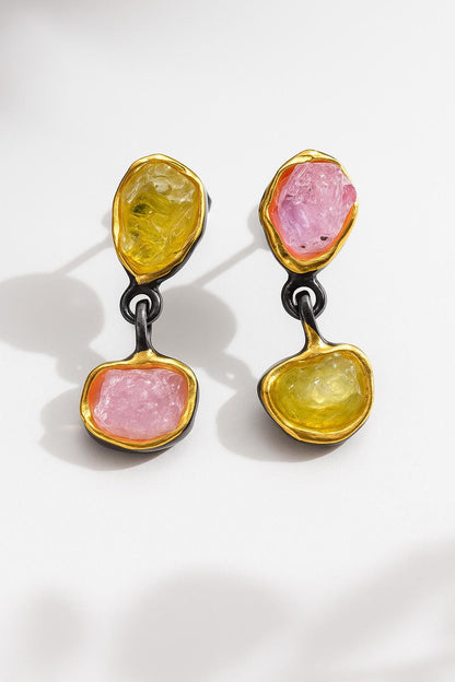 925 Sterling Silver Raw Ruby Peridot Earrings