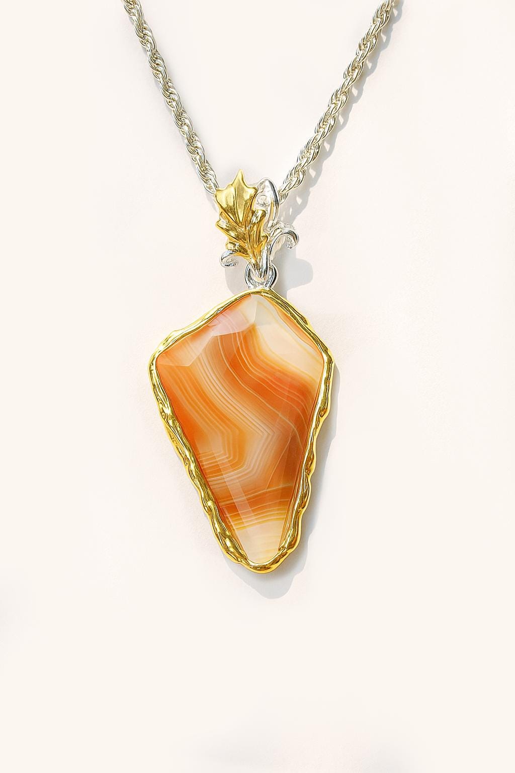 925 Sterling Silver Orange Agate Triangle Necklace