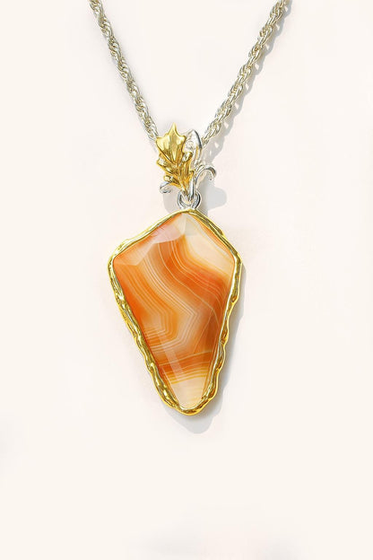 925 Sterling Silver Orange Agate Triangle Necklace