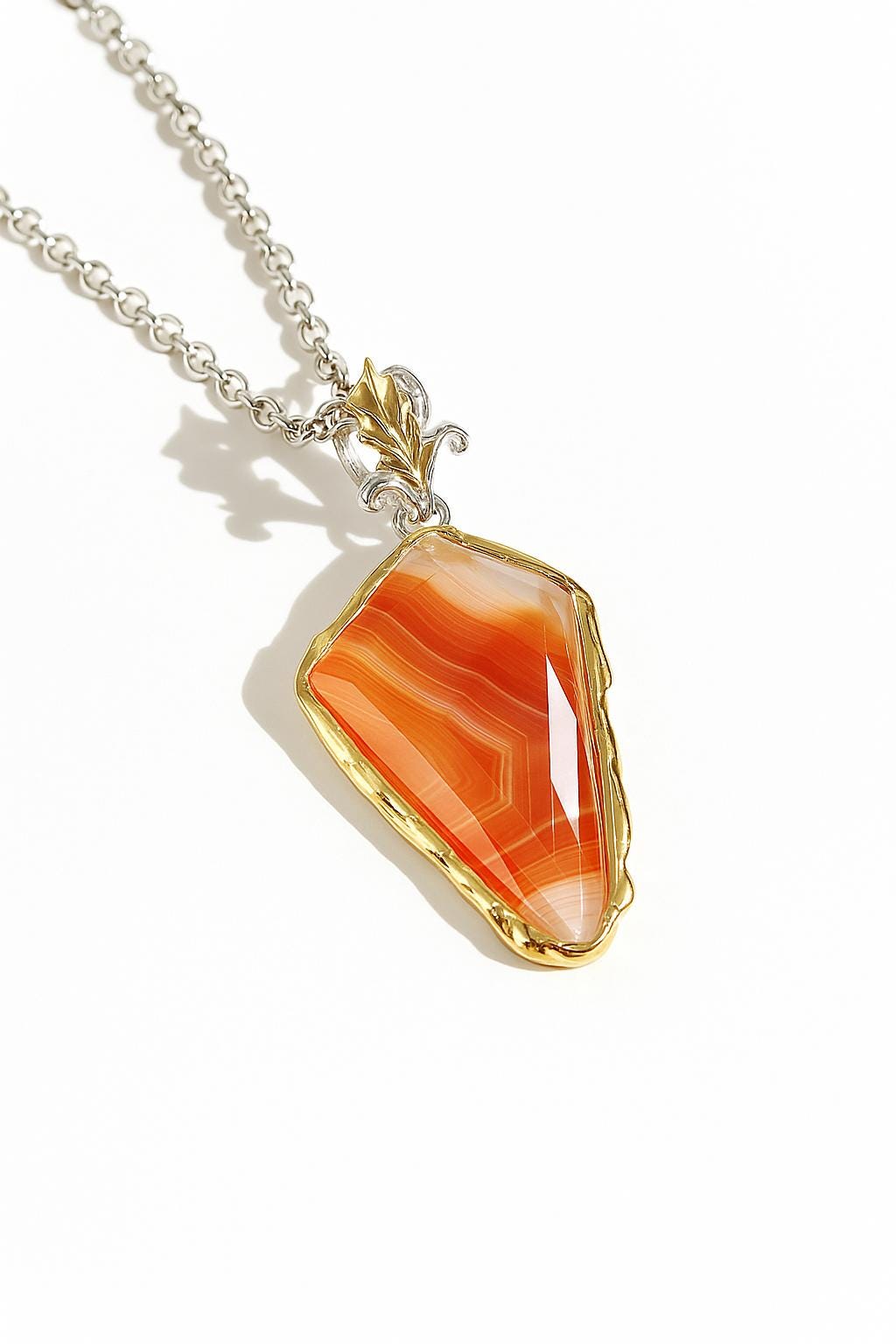 925 Sterling Silver Orange Agate Triangle Necklace