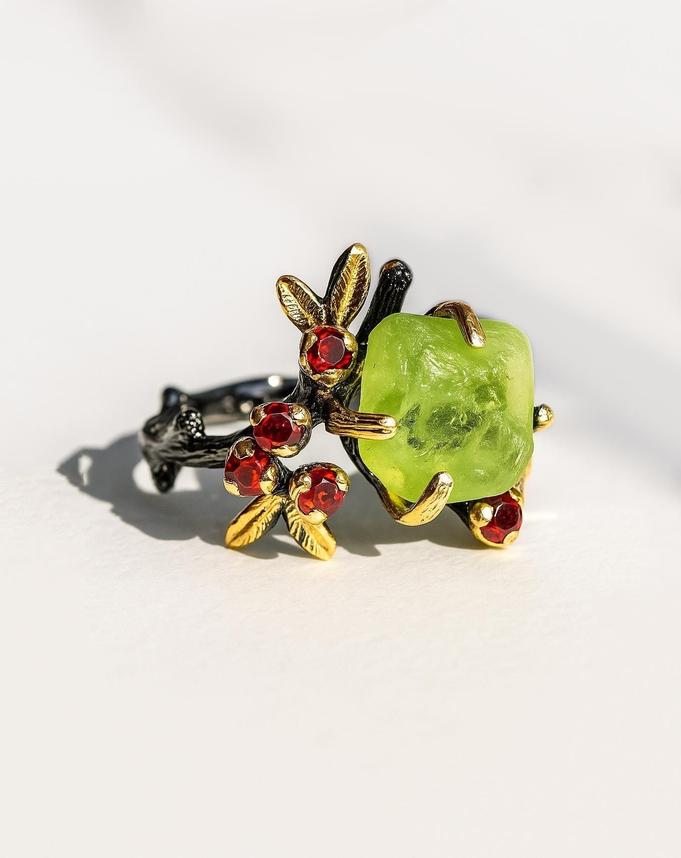 925 sterling silver green peridot branch ring