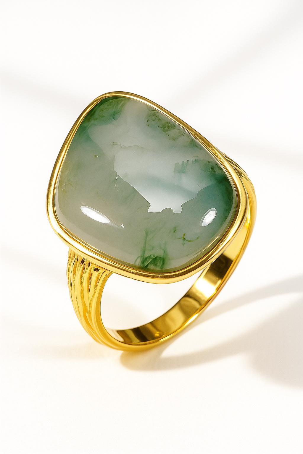 925 Sterling Silver Moss Agate Statement Ring