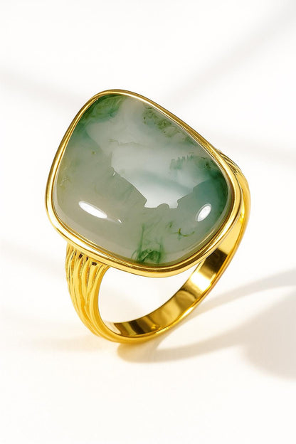 925 Sterling Silver Moss Agate Statement Ring